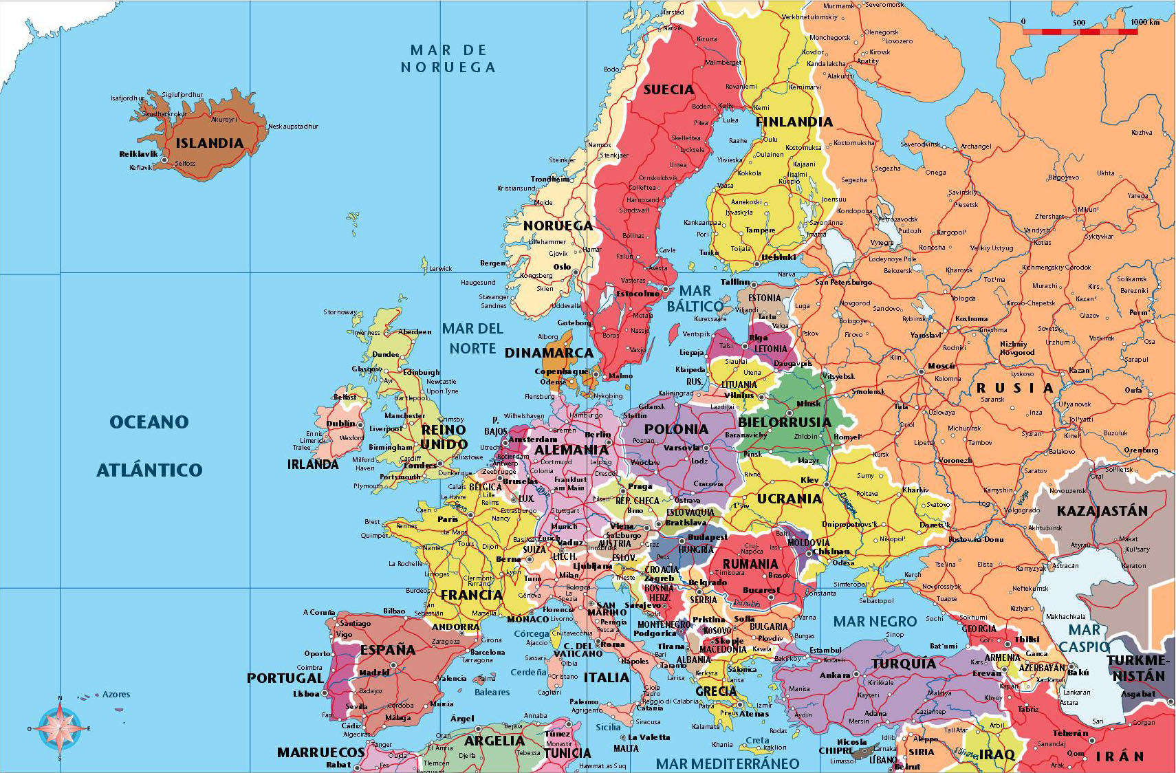 Europa Politico Mapa Vectorial Editable Eps Freehand Illustrator Mapas Vectoriales